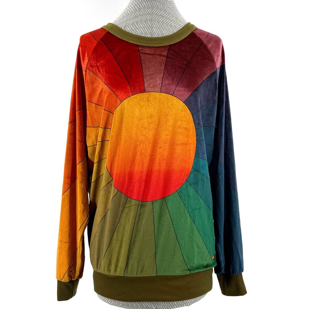 Aviator Nation Galaxy Rainbow Sunburst Velvet Crew Sweatshirt Retro 70s Size L